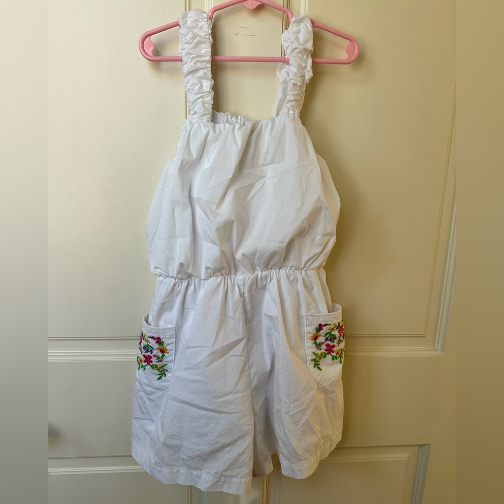 Peek White Romper with Floral Pocket Embroidery Girls 8